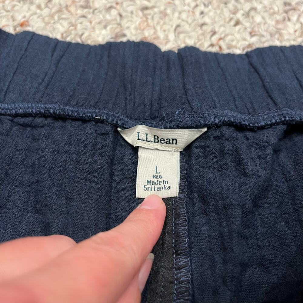 LL Bean Cloud Gauze Wide Leg Pants L Navy Coastal Preppy Classic Casual - Picture 2 of 7
